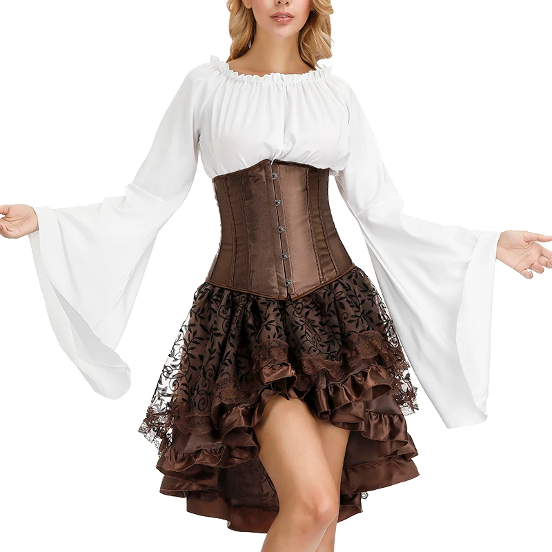 

Pirate Corset Dress Cosplay Costume Halloween Party Clothing Corset Blouse Dress Plus Size Steampunk Corset Dresses for Women