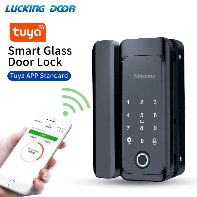 

Bluetooth Tuya APP Glass Smart Door Biometric Fingerprint Lock Control Electronic Door Lock RFID 13.56Mhz KB608