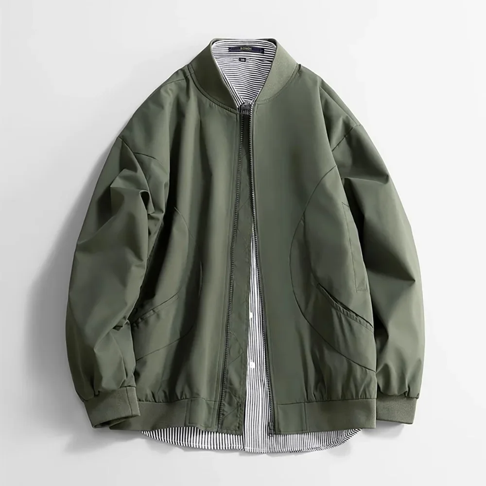 

Мужская весенне-осенняя куртка, повседневная бейсбольная куртка с воротником-стойкой, однотонная модная ветровка на молнии с длинными рукавами и карманами, верхняя одежда