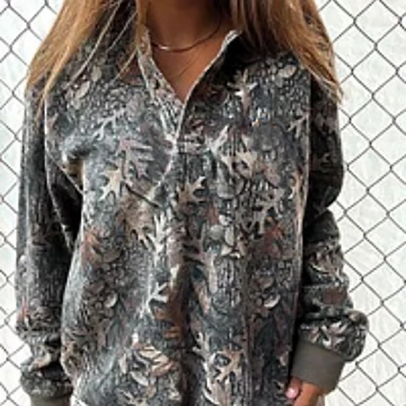 2024 New Retro Pattern Printed Loose Pullover Casual Patchwork Long Sleeved Women's Hoodie Blouses Fashion Drawstring Hooded Top