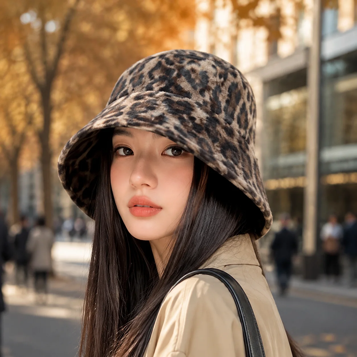 Fisherman Cap Reversible Bucket Hat for Autumn Winter Travel Vintage Leopard Print Sun Hat Face Slimming Design Durable