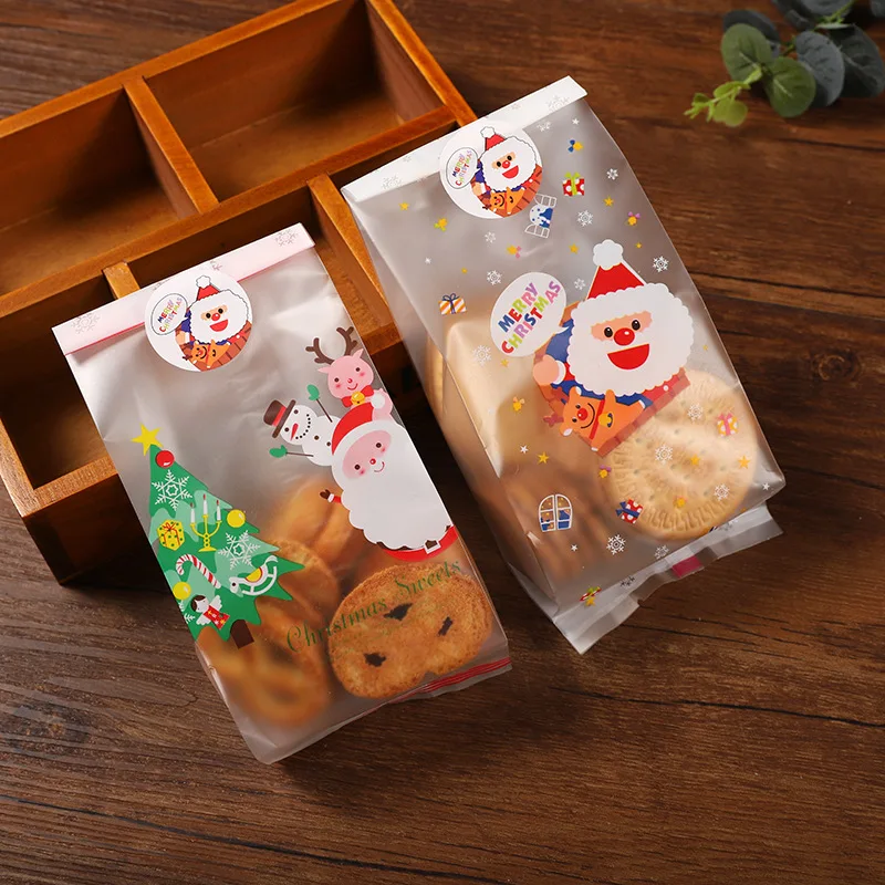 

23x8 cm Christmas Cookies Bag Merry Christmas Santa Packaging Bag for Biscuits Candy Xmas Baking Wrapper 25 Pieces