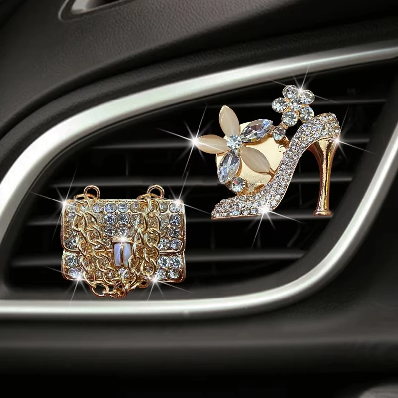 Car Air Freshener Bling Auto Outlet Perfume Clip Car Accessories Girls Purse High Heel Car Scent Diffuser Car Decoration