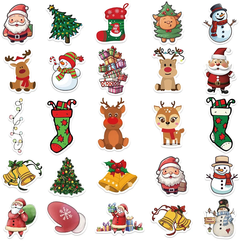 10/30/50 pçs engraçado bonito dos desenhos animados natal graffiti adesivos decoração presentes de natal caso do telefone portátil geladeira decalques adesivo