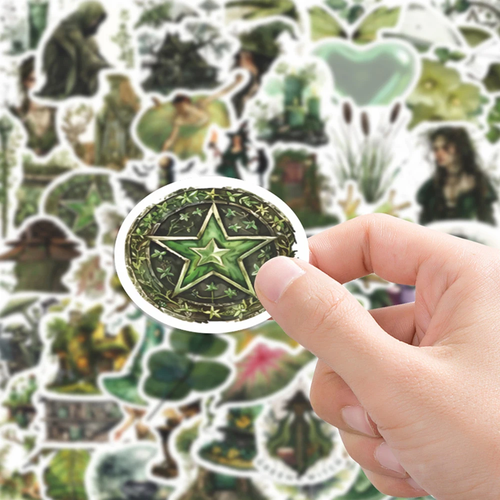 

10/30/50pcs Green Forest Witch Graffiti Stickers Retro Cartoon Decals Water Bottle Scrapbook Phone Aesthetic Sticker Decoration