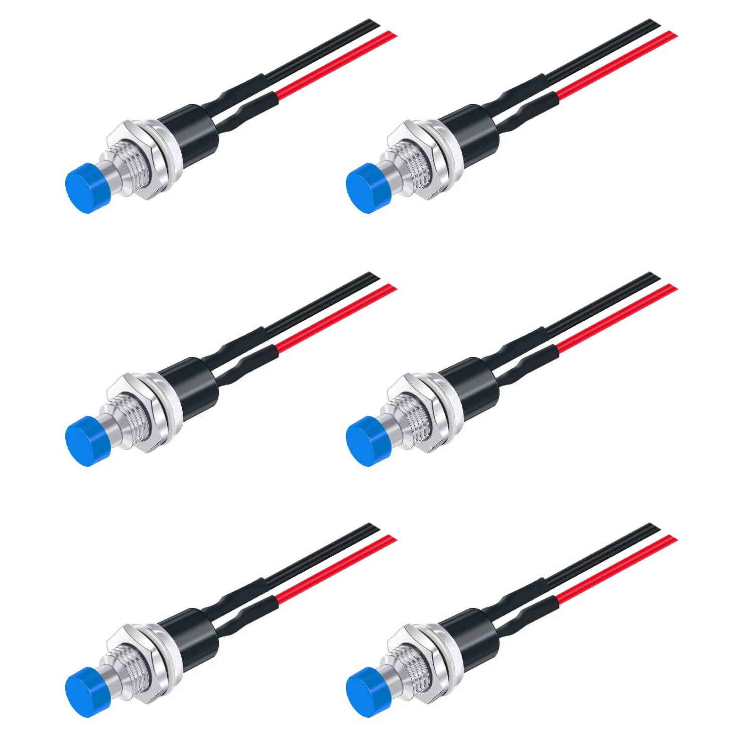 6Pcs 1A 250V AC 2 Pins SPST 6 Colors Normal Open Mini Momentary Push Button Switch with Pre-soldered Wires