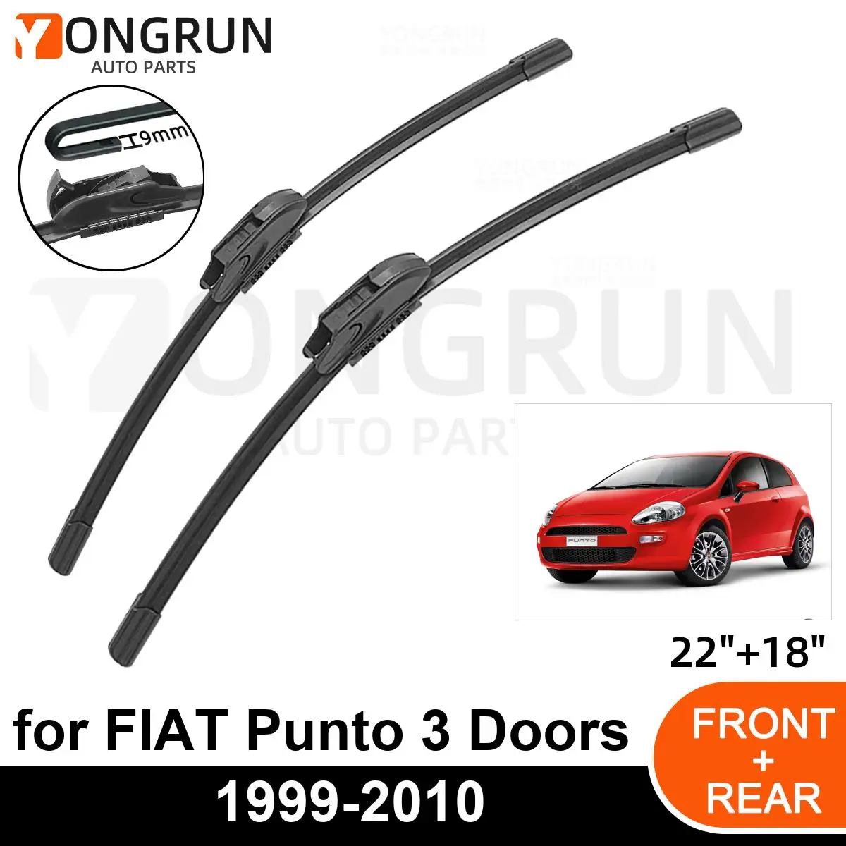 

Car Front Windshield Wipers For FIAT Punto 3 Doors 1999-2010 Wiper Blade Rubber 22"+18" Car Windshield Windscreen Accessories