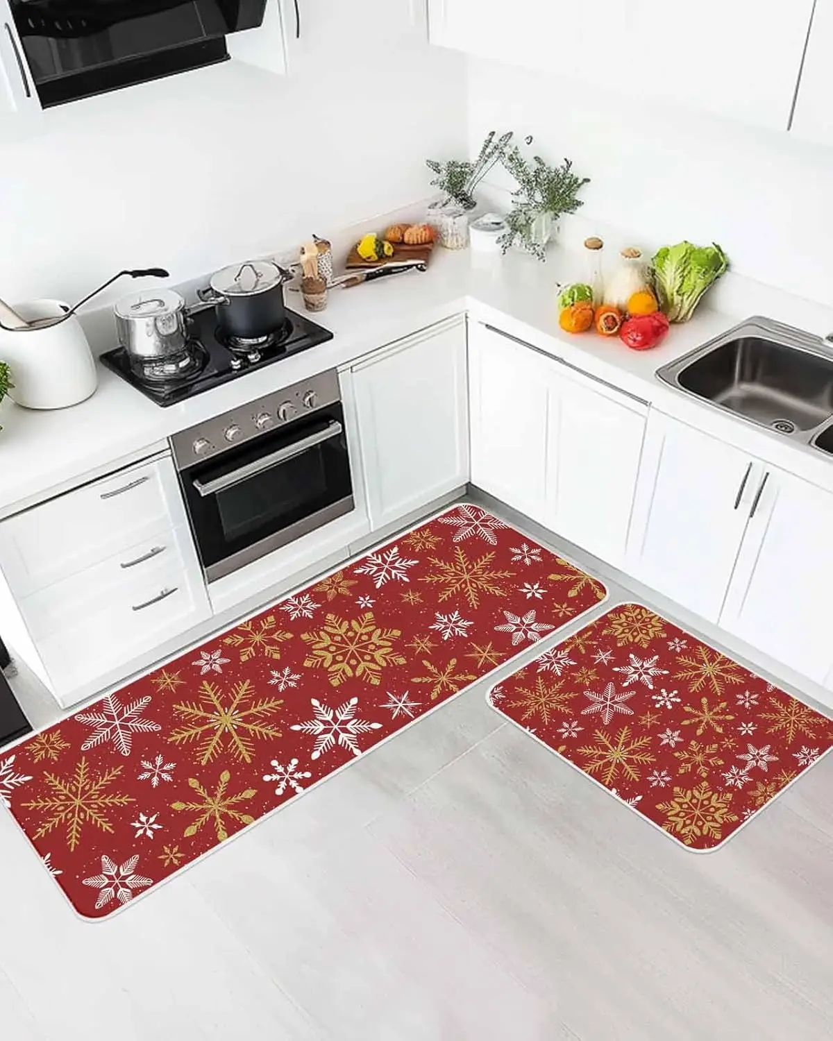 Christmas Snowflake Kitchen Mat Entrance Doormat Decor Non Slip Corridor Balcony Rugs Bedroom Bedside Foot Mat Xmas Decorations