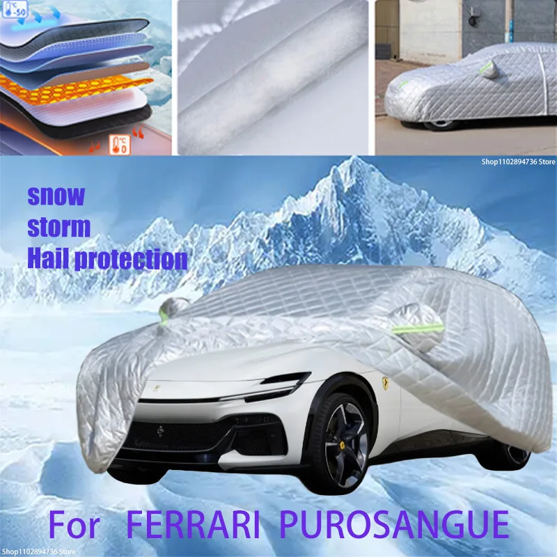 For FERRARI  PUROSANGUE Outdoor Cotton Thickened Awning For Car Anti Hail Protection Snow Covers Sunshade Waterproof Dustproof