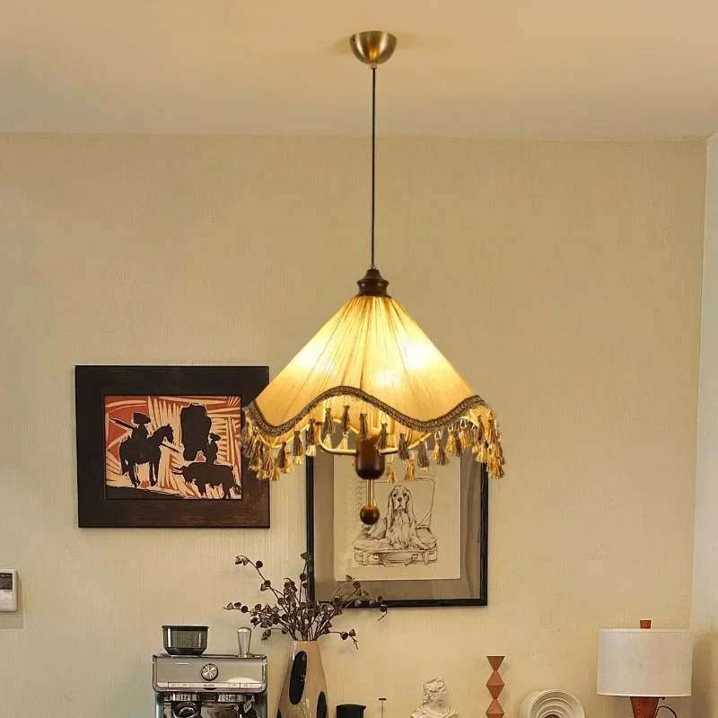 

SANDYHA Retro Fabric Pendant Light Tassel Chandelier LED Hanging Lamp for Bedroom Living Room Dining Ceiling Decor