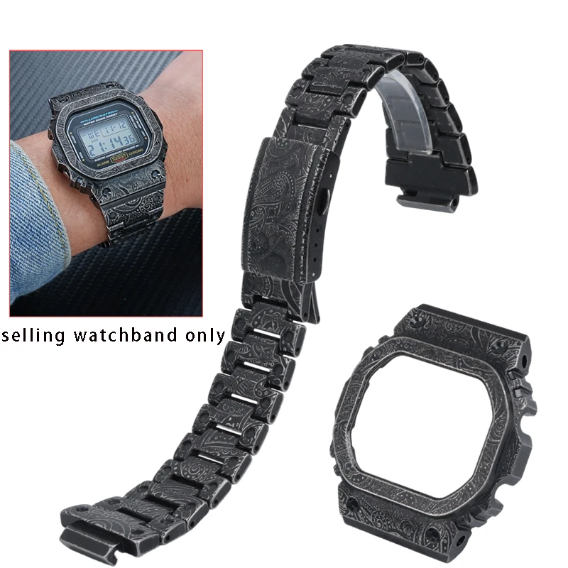 

Для часов Casio DW5600 GW-B5600 GW-M5610: ремешок и корпус с узором «цветок кешью», винтажный, интегрированный, для самостоятельной сборки.