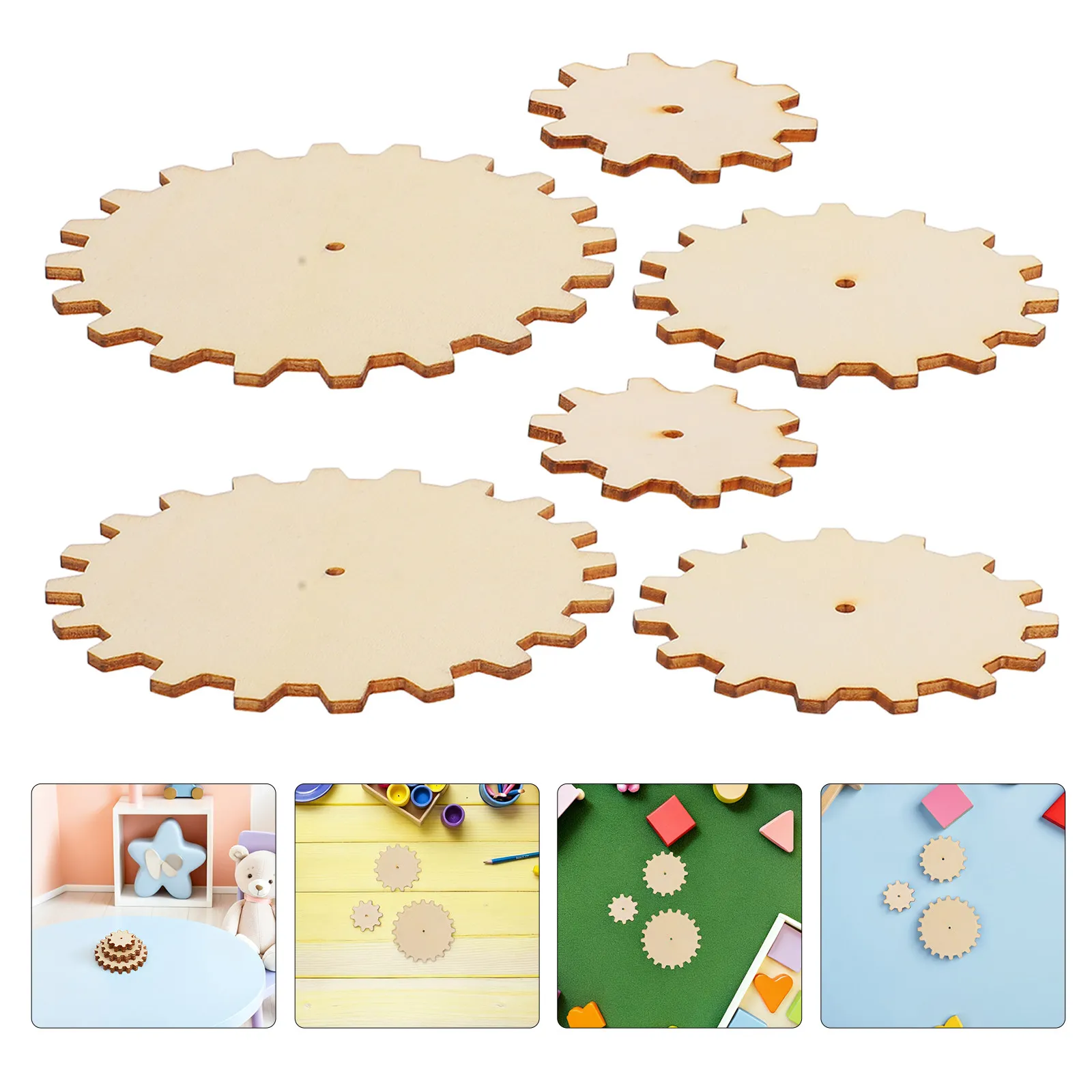 

30Pcs Unfinished Wood Gear Cutouts 5Cm 7.5cm 10Cm Natural Wood Slices for DIY Crafts Education Wooden Gear