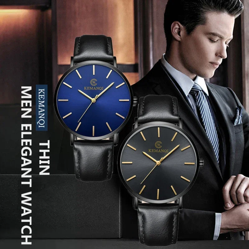 Fashion Ultra Thin Men's Quartz Wristwatch Minimalist Style Mens Watch Leather Band Business Casual Male Clock relogio masculino
