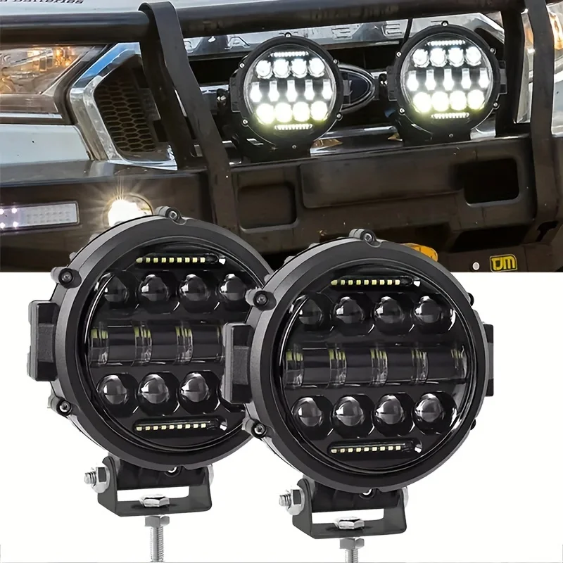 

7inch Round LED Work Light Off-Road Driving Lights 15 Bead Dragon Pattern Spotlight for SUV ATV Truck Auxiliary Lamp