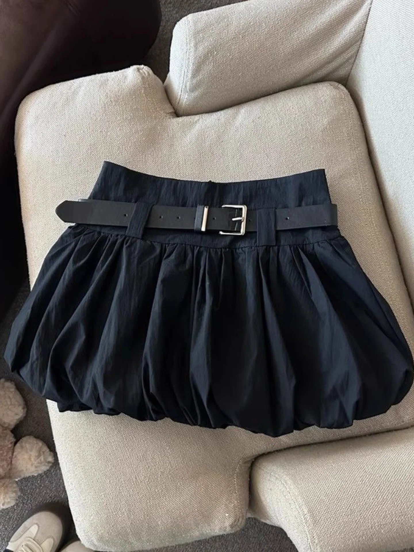 

Корейская пышная короткая юбка с синими цветочными бутонами, женская, с высокой талией, приталенная, А-силуэт, весенняя новинка, повседневная, однотонная