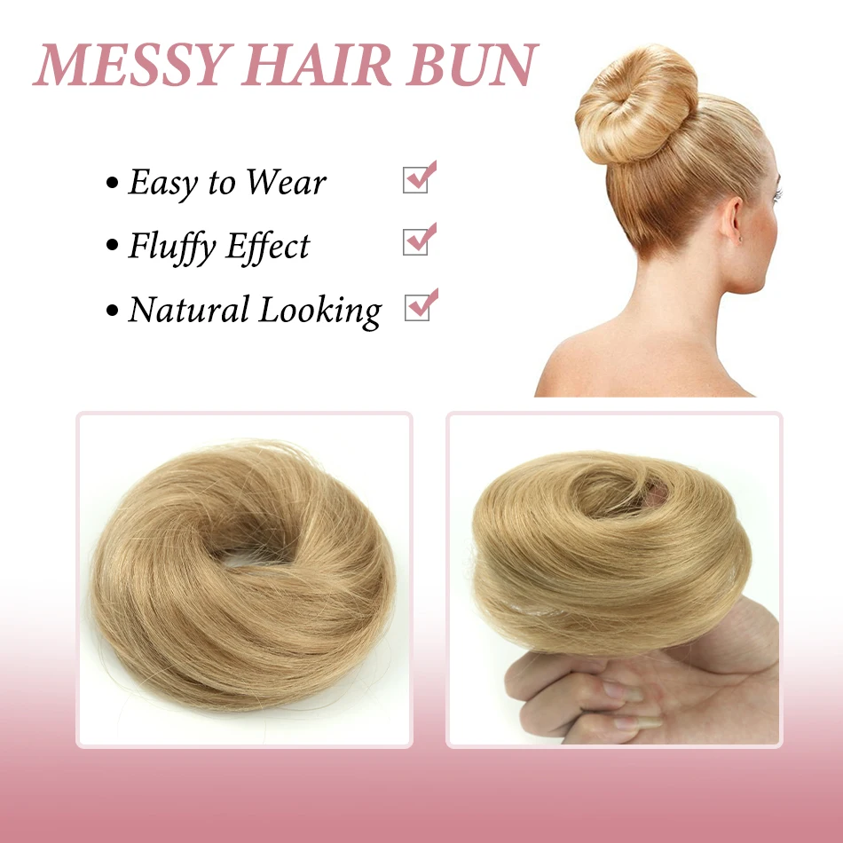 Hair Bun Extensions Elastic Hair Scrunchies Hairpieces Natural Color Chignon Donut Updo Pieces for Women Remy Hair Extensions