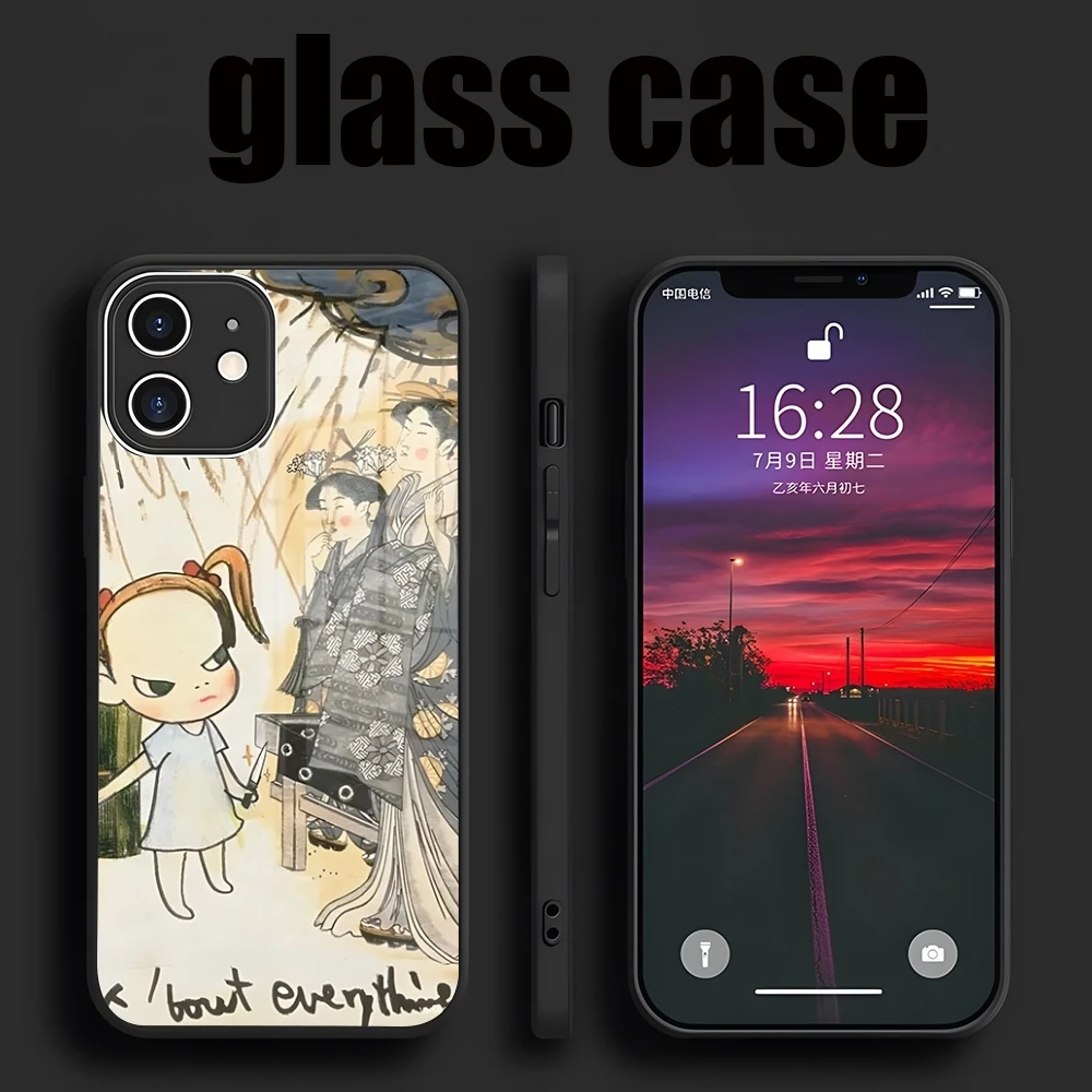 Art Cartoon Aesthetic Yoshitomo Nara Phone Case For iPhone 16 14 15 Pro Max Plus 13 12 11 X XR XS 8 7 6 MINI Glass Desig