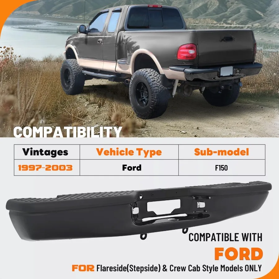 Black Rear Bumper Assembly For  F150 1997-2003/ Heritage 2004 Flareside Bed