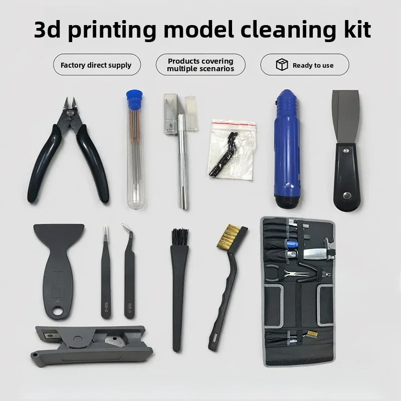 3D Printer Model Cleaning Tool Set Stainless Steel Spatula Tweezers Drill Bits DIY Model Trimming Maintenance Hand Tool Kit