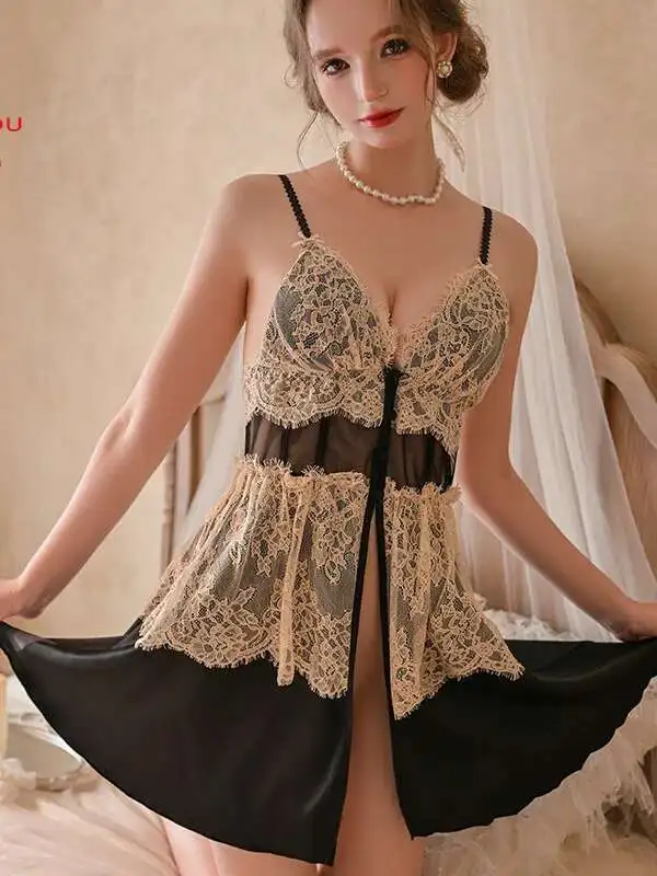 Abito sexy da donna francese autunno e inverno sensazione di fascia alta puro desiderio vento primavera e autunno pizzo di seta ghiacciata piccolo petto VN9I