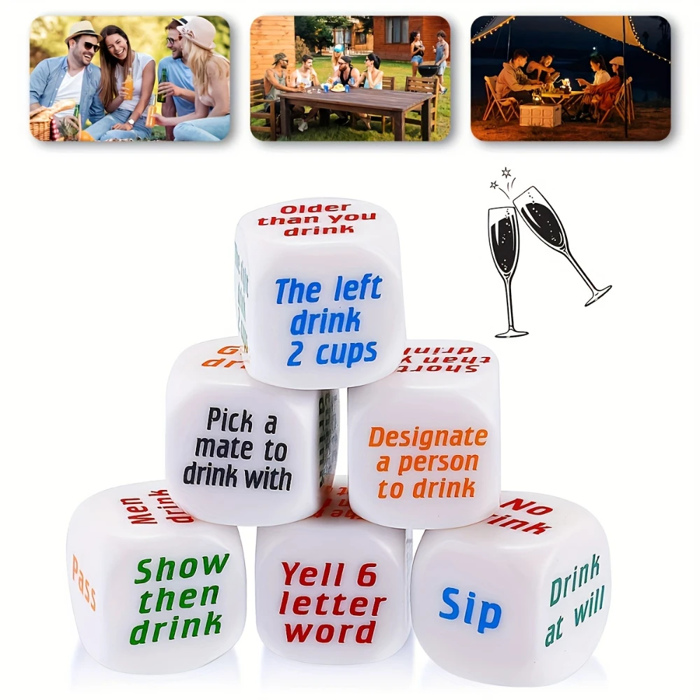 6Pcs Colorful Drinking Game Dice - Perfect for Parties, Christmas - Acrylic Party Favors for Camping & Travel, Party Supplies