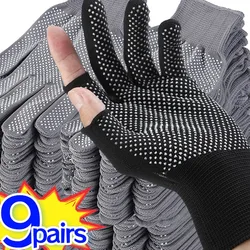 Guantes de trabajo de nailon antideslizantes para hombres, sin dedos, finos, resistentes al desgaste, antiincrustantes, protectores para manos, 1/9 pares