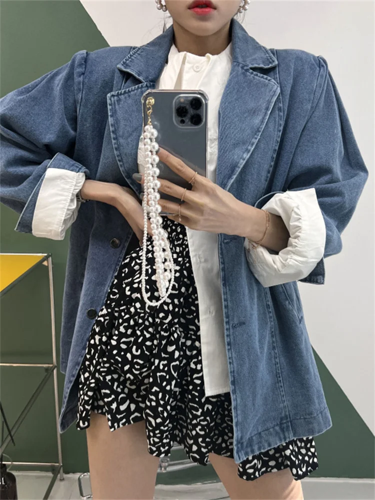 

2 colors Women's Blazer Jean Coats 2024 autumn Women BF style Denim Jacket Long Sleeve cropped Female Girls streetwear(xh8972)