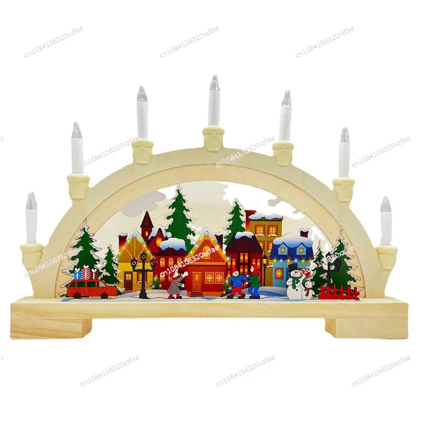 Wooden Christmas LED bridge light ornament, Christmas scene decoration home semi-circular creative ornament