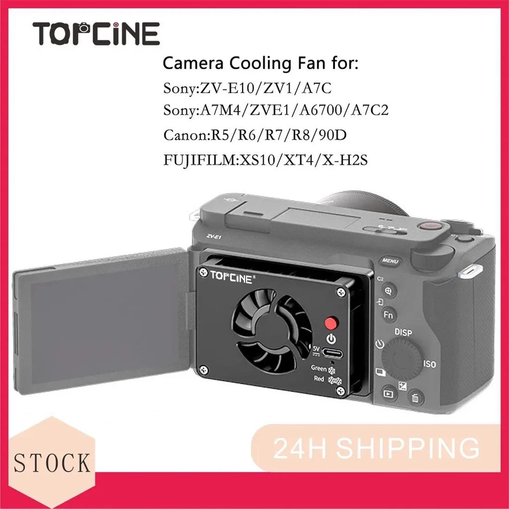 

Topcine Camera Cooling Fan for Sony ZVE10 A7C A6700 A7C2 ZVE1 Canon R5 R6 R7 R8 90D Fuji XS10 XT4 XH2S Heat Dissipator