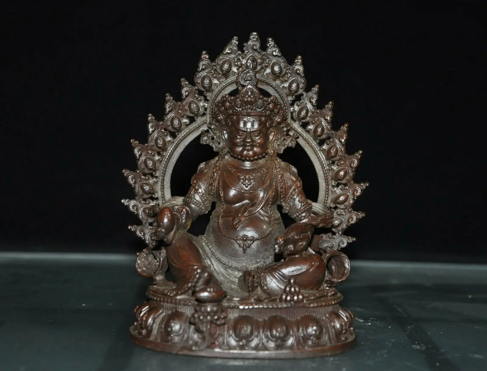 

Old Tibet Buddhism bronze Yellow Jambhala Wealth God Buddha Mouse Buddha Statue