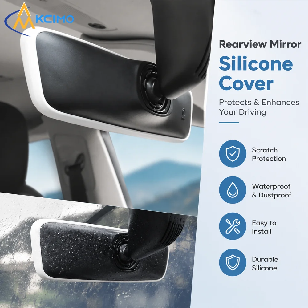 Kcimo 1Pc Flexible Silicone Inner Mirror Guard, Anti-Scratch Rearview Mirror Decor Frame Custom Fit For Tesla Model 3 / Model Y