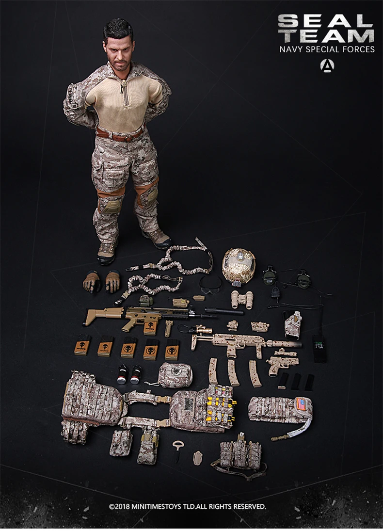 MINITIMES-US SEAL Team Soldier Action Figure, Forças Especiais da Marinha, Estatueta Masculina, Modelo Boneca, Brinquedo Colecionável, 12 ''Conjunto Completo, M012, 1:6