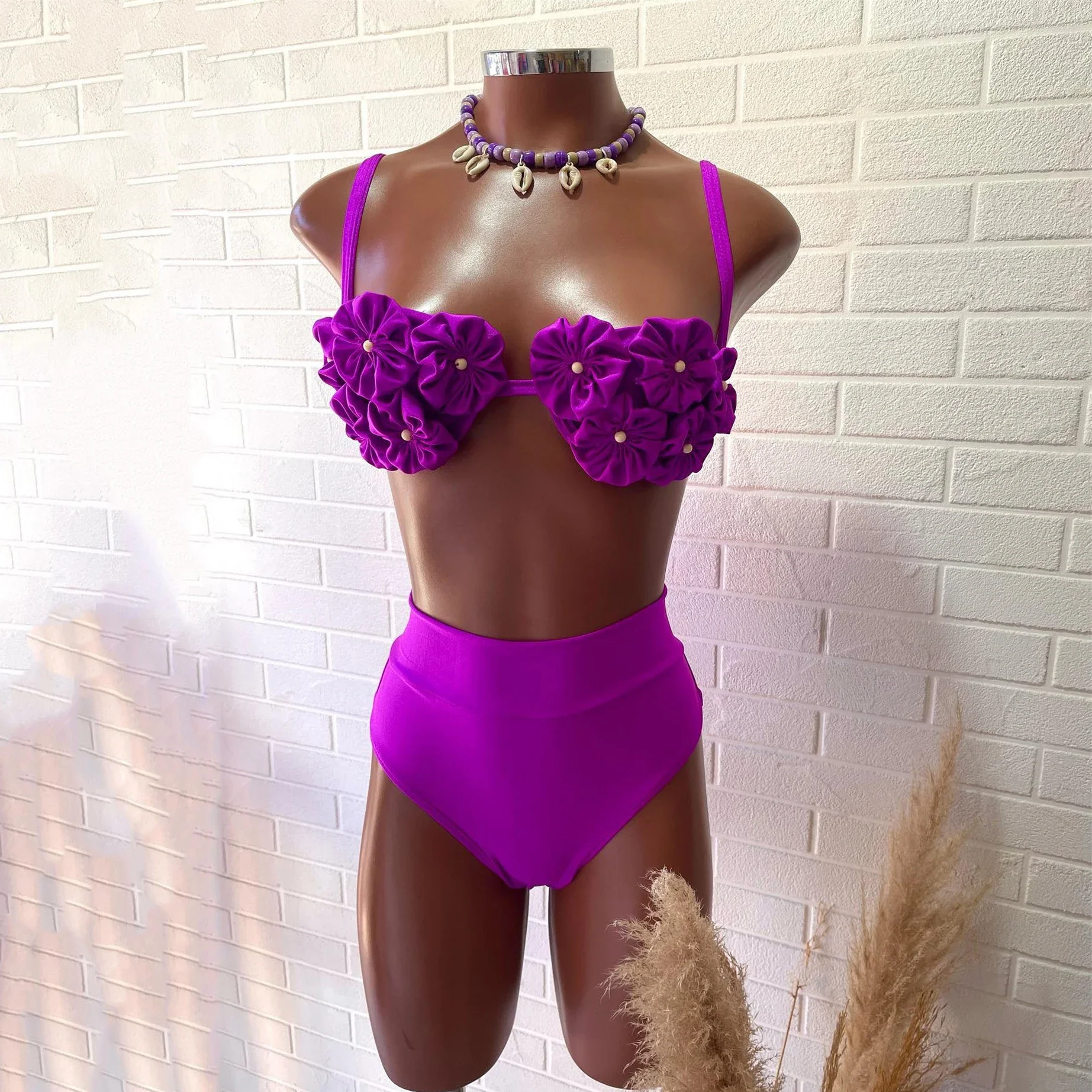 

Flower Bikini Luxury Woman Swimsuit Sexy Swimwear Female Lace Up Swim Suit Crochet Biquini High Waisted Bathing Suits Sarongs