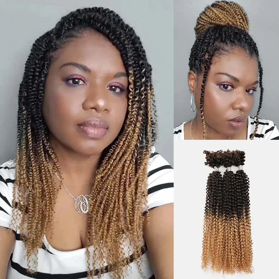 Capelli ricci crespi marroni afro crespi peruviani V Bulk Qvr Ombre per capelli intrecciati all'uncinetto twist # 27 # 30 capelli umani sfusi 100% Remy