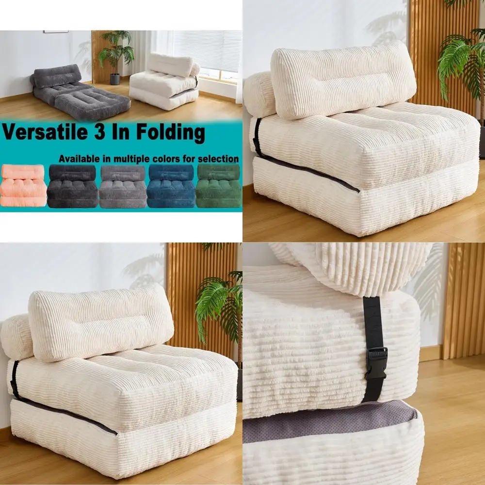 

Ivory Single Sofa Bed with Convertible Sleeper Chair, Ideal for Adults, Back Support, Comfortable for Living Room or Bedroom