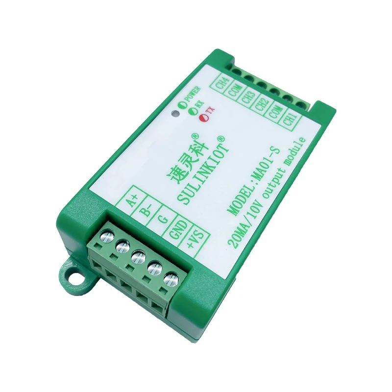 

RS485 to Current Voltage Transmitter Module 4 Channels 0-10V 0-20MA Output Signal Generator MA01-S