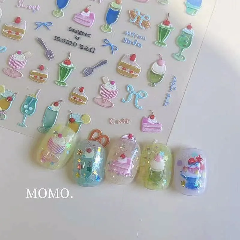 High Quality Flash Colorful Ice Cream Cake Cold Drink Pudding Jelly Nail Stickers Nail Art Decal Design Manicure Tool T-4405