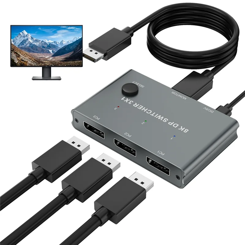 محول A31R-DP مزود بثلاث مدخلات ومخرج واحد لشاشة الكمبيوتر 8K@30 هرتز HD Splitter DP1.4 Switcher