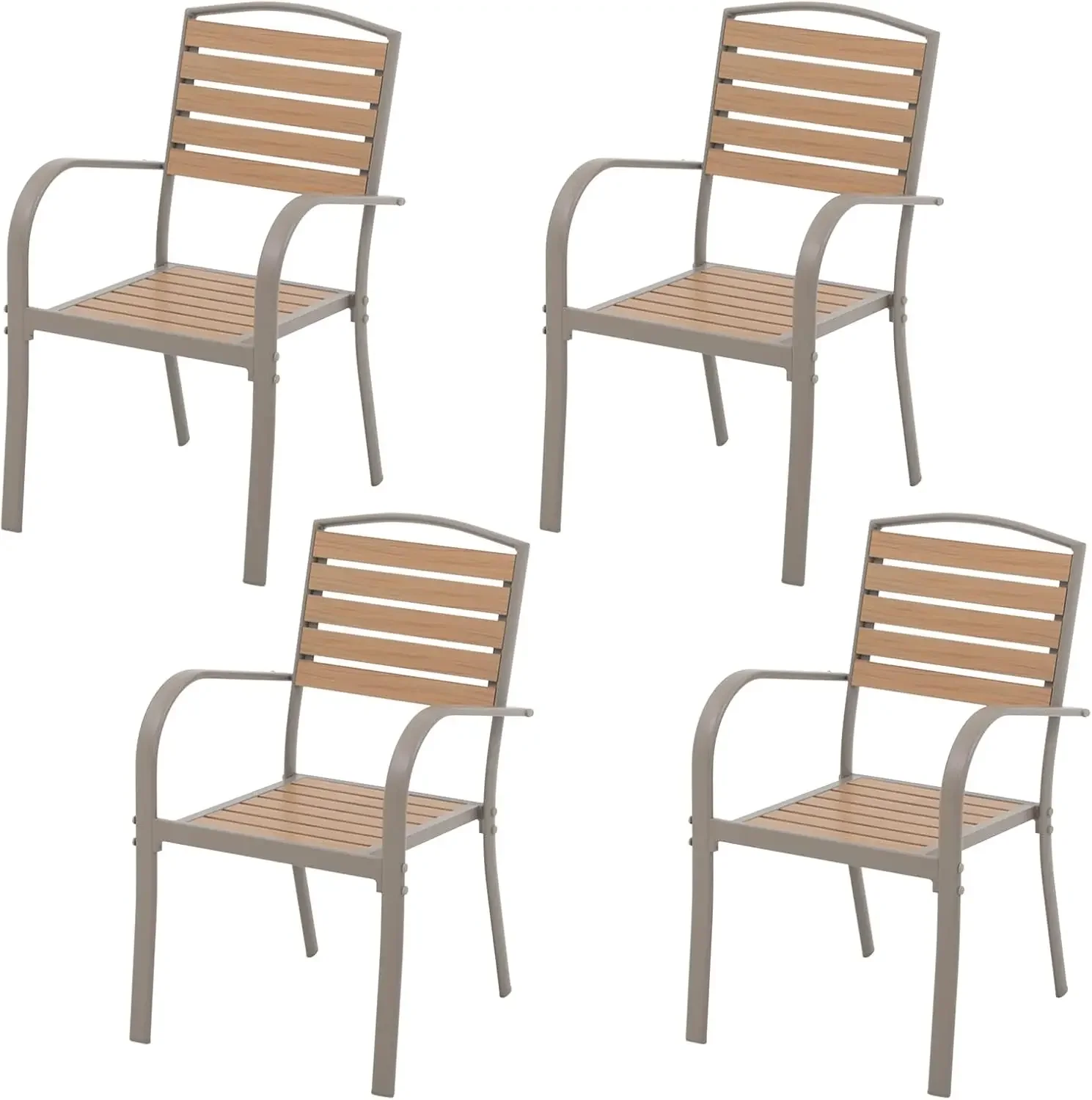 Dining Chairs Set of 4 with Faux Wood Slats Aluminum Outdoor Dining Chair with Armrests All-Weather Stackable Patio Chairs