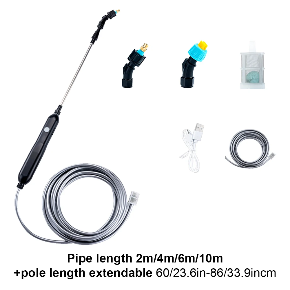 Garden Sprayer Rechargeable Portable Water Sprayer with 2 Nozzles and 2/4/6/10M Hose Plant Mister Sprayer for Gardening Cleaning