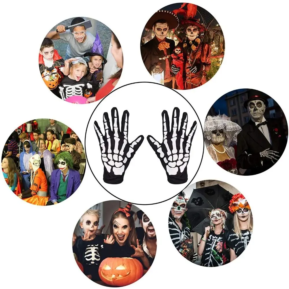 Full Singer Halloween Gloves Thicken Cycling Skull Claw Bone Gloves Windproof Streetwear Skeleton Goth Mittens Cosplay Pros