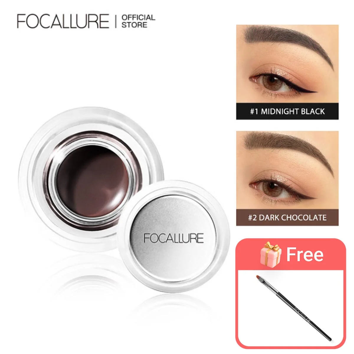 FOCALLURE-Gel eyeliner imperméable et durable, produit cosmétique pour les yeux, pommade, crème, bergame, teint, sculpté, sourcils, avec pinceau, 5