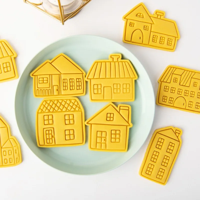 New Villa Cookie Cutter Cartoon Gingerbread House Biscuit Fondant Embosser Stamps Mold DIY Cake Decoration Baking Tool