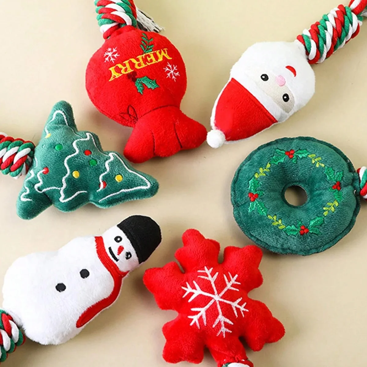 عيد الميلاد التفاعلية صار الكلب ألعاب من نسيج مخملي مع عقدة الحبال لتخفيف الملل الكلب مضغ ألعاب من نسيج مخملي لتنظيف الأسنان للكلاب