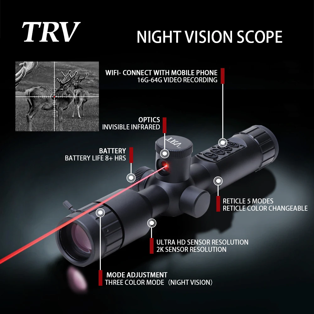 TRV NS40 1920*1080 Night Vision Scope 2K Digital 600m IR Day And Night Rangefinder NV Hunting Scope