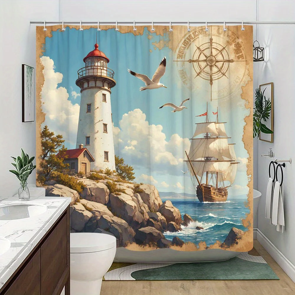 A Nautical Adventure Shower Curtain: Bring the Charm of the Sea into Your Bathroom with This Stunning Design Featuring