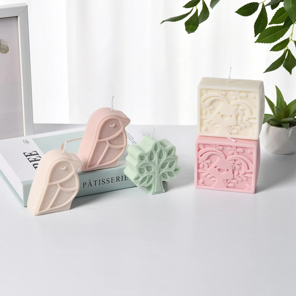 Rabbbt Silicone Candle Mold Hot Air Balloon Soap Mold Bird with Closed Eyes Plaster Mold for Sugar Dessert Candle Decoration