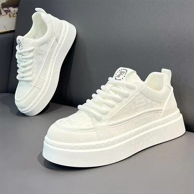Men's Shoes Comfortable Breathable Casual Sports Outdoor Thick Sole Sneakers White Mesh Platform Lace-Up Casual Walking Shoes