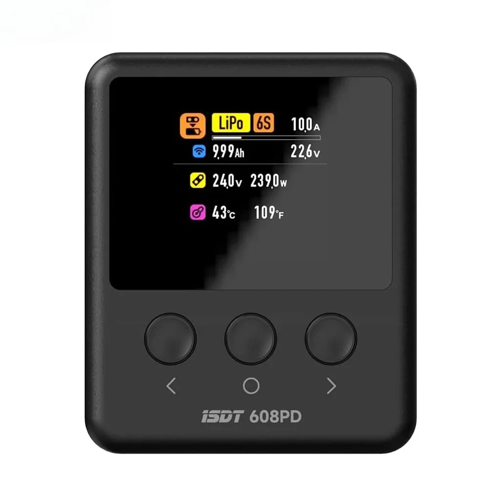 

ISDT 608PD Smart Balance Charger 1-6S with Dual-Mode Input and App Control and IPS Screen for RC Batteries LiFe/Lilon/LiPo/LiHV
