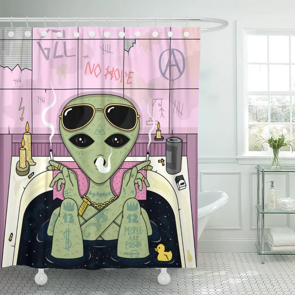 Funny Alien Cartoon Waterproof Shower Curtain Trippy Glasses Polyester 3d Bathroom Curtains for Girls Boys Home Bathtub Decor